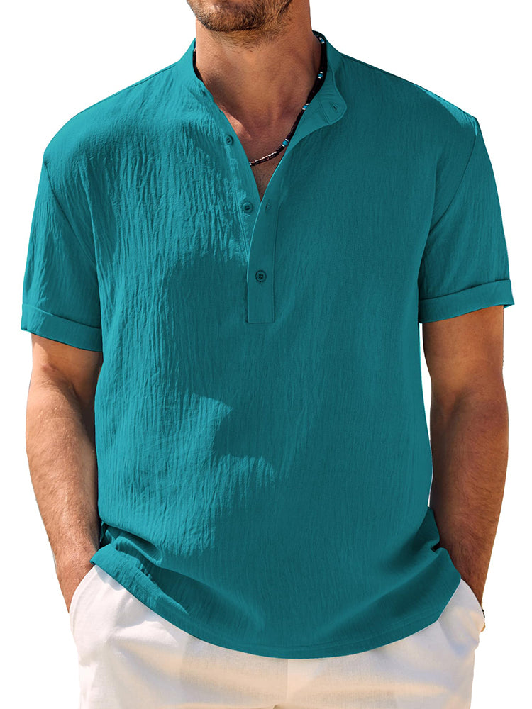 Casual Breathable Solid Henley Shirt (US Only)