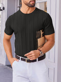Casual Short Sleeve Ribbed Knit Pullover Tee (US Only)