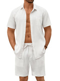 Casual Textured Shirt Shorts Vacation Set (US Only)