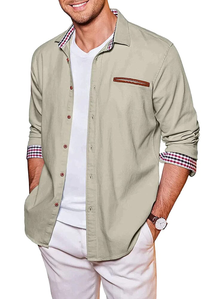 Casual Button Denim Shirt (US Only) Shirts COOFANDY Store Light Khaki S 