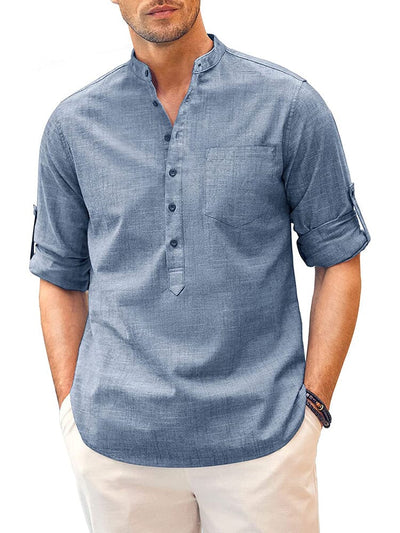 Long Sleeve Cotton Linen Henley Shirt (US Only) Shirts COOFANDY Store Dark Blue S 