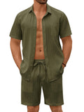 Casual Textured Shirt Shorts Vacation Set (US Only)