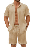 Casual Textured Shirt Shorts Vacation Set (US Only)