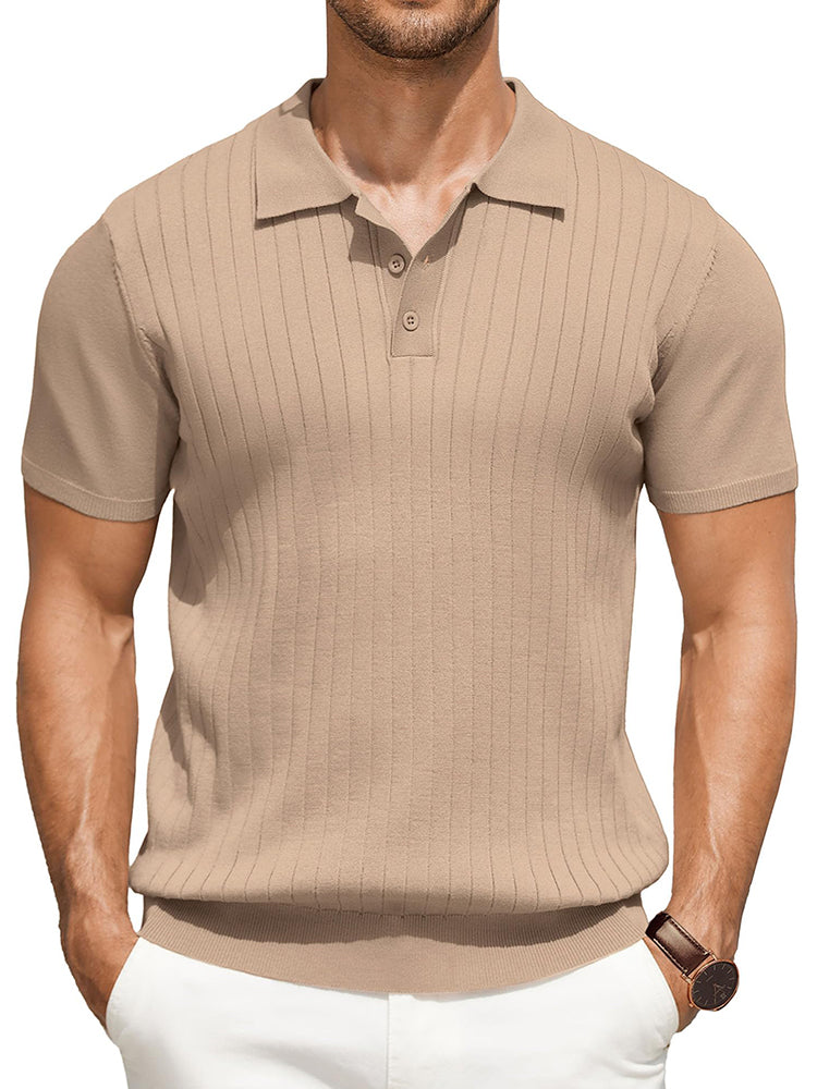 Casual Ribbed Knitted Polo Shirt (US Only)