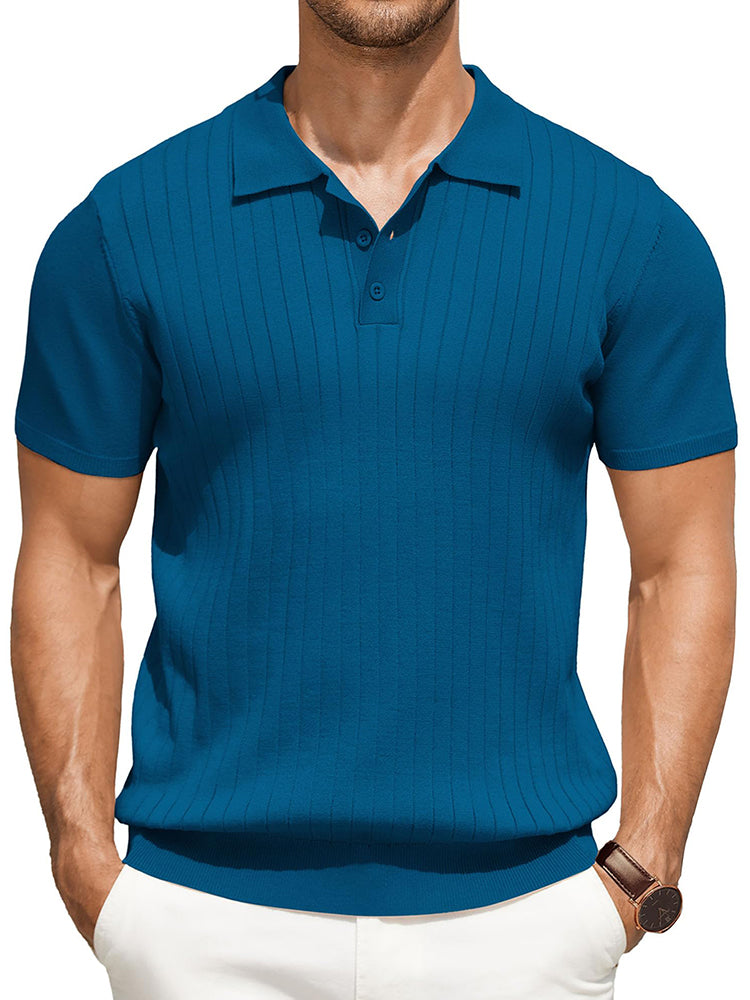 Casual Ribbed Knitted Polo Shirt (US Only)