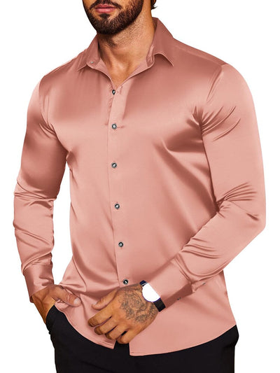 Modern Silk Stain Dress Shirts (US Only) Shirts & Polos coofandy Pink S 