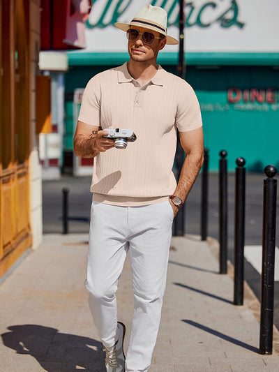 Casual Ribbed Knitted Polo Shirt (US Only)