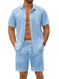 Casual Textured Shirt Shorts Vacation Set (US Only)