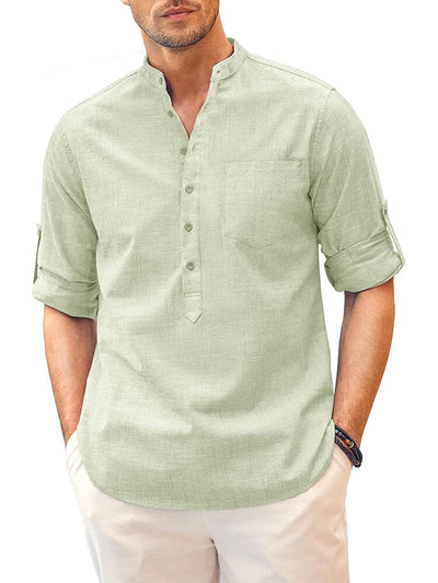 Long Sleeve Cotton Linen Henley Shirt (US Only) Shirts COOFANDY Store Light Green S 