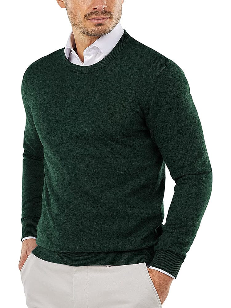 Crew Neck Slim Fit Pullover Knitted Sweater (US Only) Sweaters COOFANDY Store Dark Green XS 