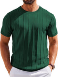 Casual Short Sleeve Ribbed Knit Pullover Tee (US Only)