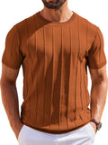 Casual Short Sleeve Ribbed Knit Pullover Tee (US Only)