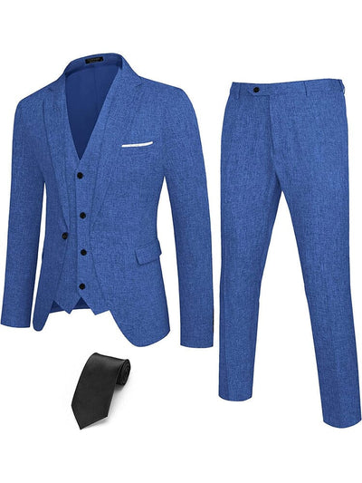 4-Piece One Button Blazer Suit Sets (US Only) Suit Set COOFANDY Store Royal Blue S 