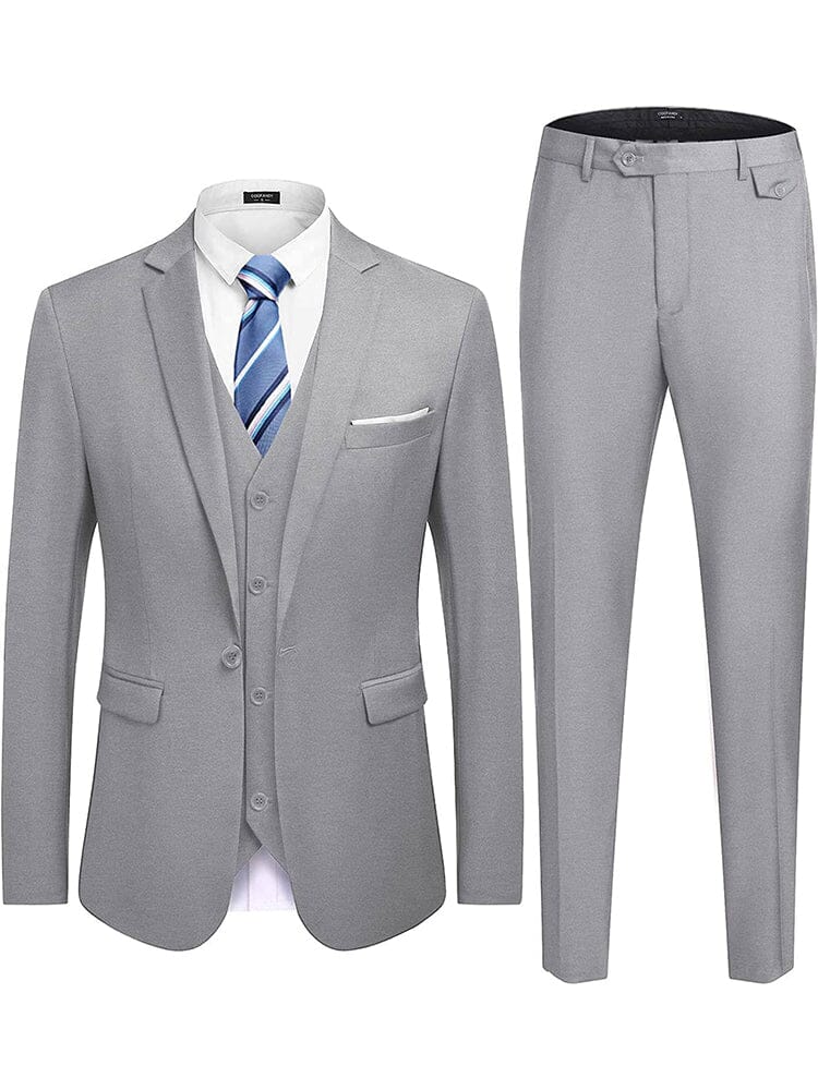 Wedding Formal Prom 3 Piece Slim Fit Tuxedo Suit Set (US Only) Suit Set Coofandy Grey S 