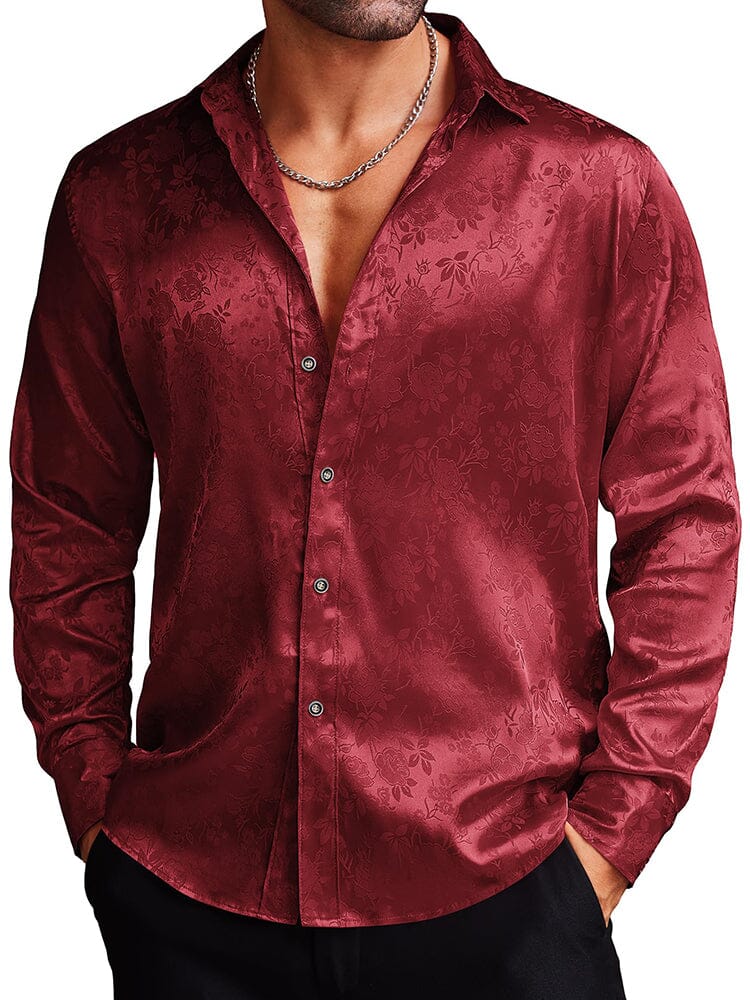 Rose Printed Dress Shirts (US Only) Shirts & Polos coofandy Burgundy S 