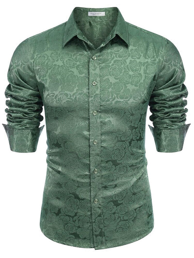 Modern Silk Stain Dress Shirts (US Only) Shirts & Polos coofandy Green Black Jasper S 