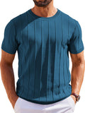 Casual Short Sleeve Ribbed Knit Pullover Tee (US Only)