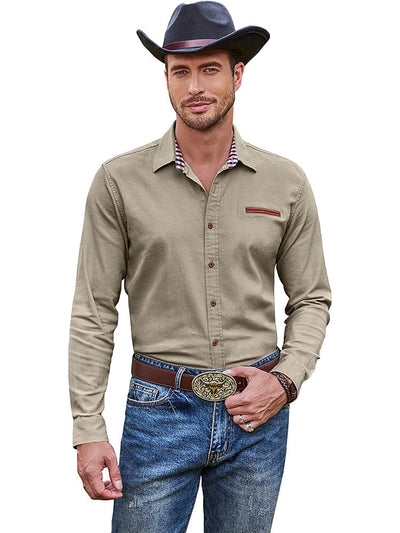 Casual Button Denim Shirt (US Only) Shirts COOFANDY Store Khaki S 