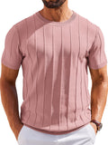 Casual Short Sleeve Ribbed Knit Pullover Tee (US Only)