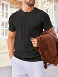 Casual Short Sleeve Ribbed Knit Pullover Tee (US Only)