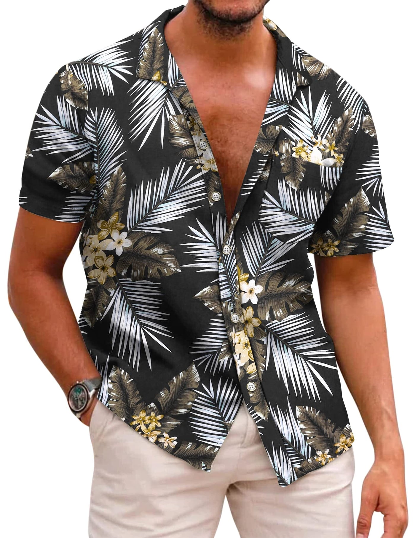 Hawaiian Floral Shirts (US Only) Shirts coofandy E- Palm Leaf S 