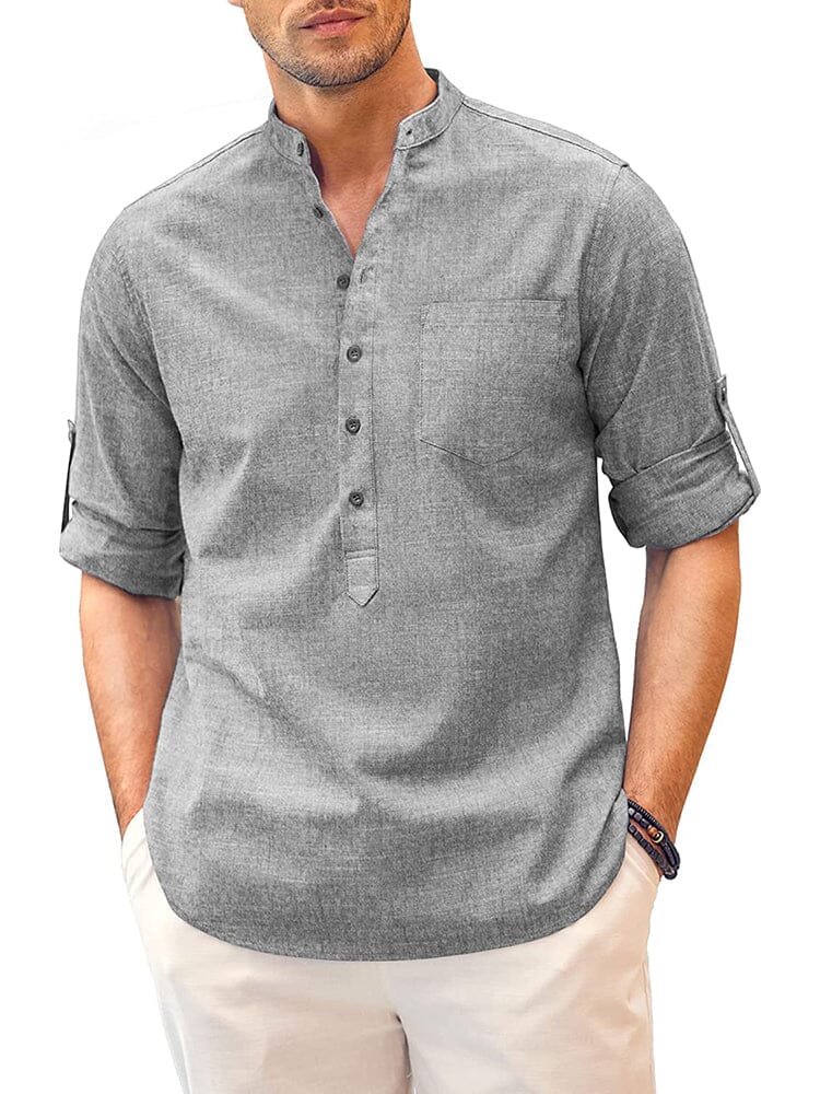 Long Sleeve Cotton Linen Henley Shirt (US Only) Shirts COOFANDY Store Light Grey S 