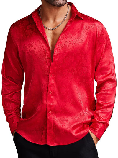 Rose Printed Dress Shirts (US Only) Shirts & Polos coofandy Red S 