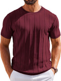 Casual Short Sleeve Ribbed Knit Pullover Tee (US Only)