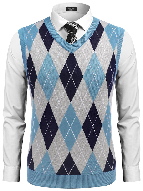 Casual Elastic Knit Pullover Argyle Vest (US Only)