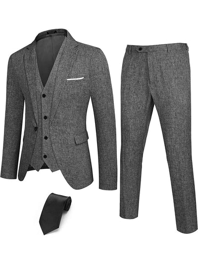 4-Piece One Button Blazer Suit Sets (US Only) Suit Set COOFANDY Store Dark Grey S 