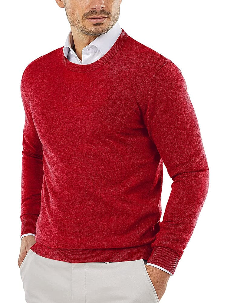 Crew Neck Slim Fit Pullover Knitted Sweater (US Only) Sweaters COOFANDY Store Red XS 