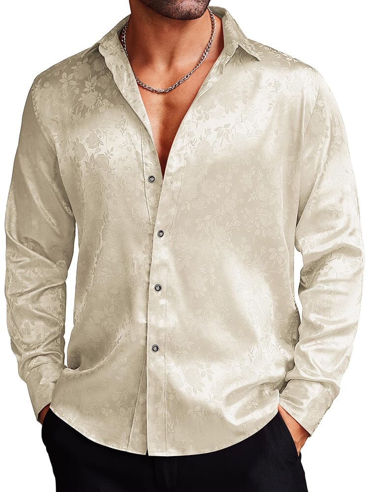 Rose Printed Dress Shirts - High Quality Silk-Like Satin