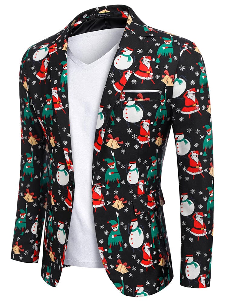 christmas dress jackets PETCDIM Christmas Blazer Jacket for Men Ugly Xmas Santa Claus Snowflake Print Tuxedo Suit Jacket One Button Lapel Party Wedding Blazers Big and Tall Floral Sport Coats A-green at Amazon Men's Clothing