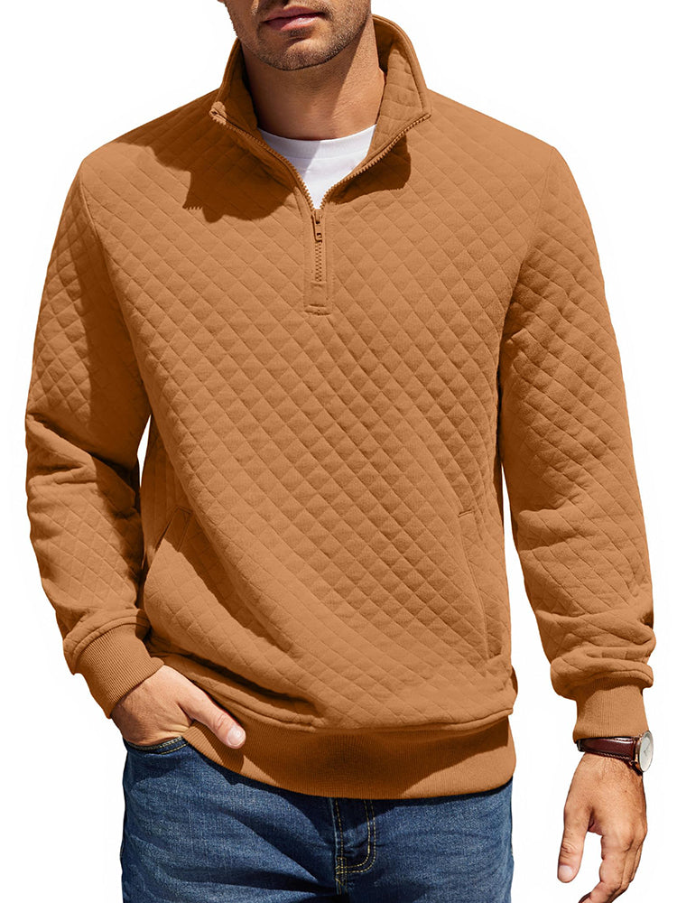 Trendy Quarter Zip Pullover Quilted Sweatshirt (US Only)