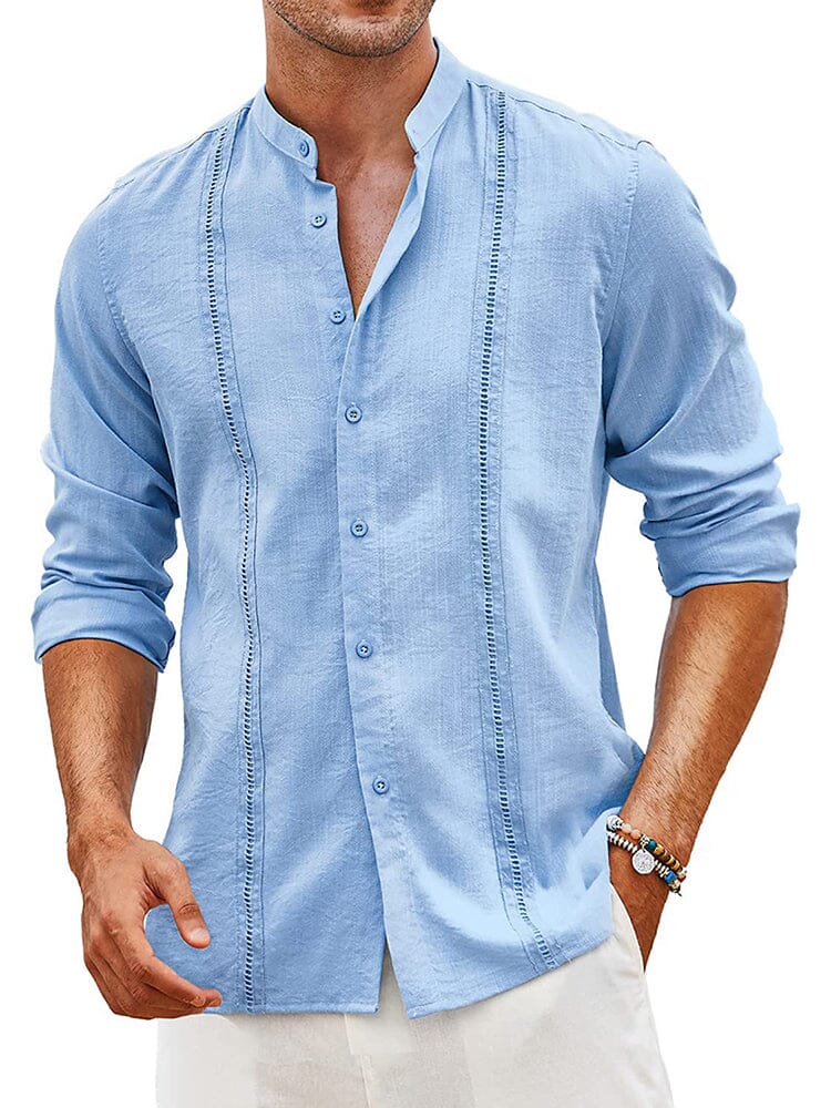 COOFANDY Men's Short Sleeve Cuban Guayabera Shirt - Summer Beach Button Down (Blue, 3XL)
