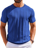 Casual Short Sleeve Ribbed Knit Pullover Tee (US Only)