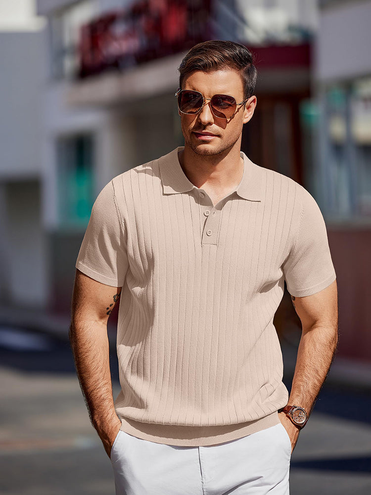 Casual Ribbed Knitted Polo Shirt (US Only)