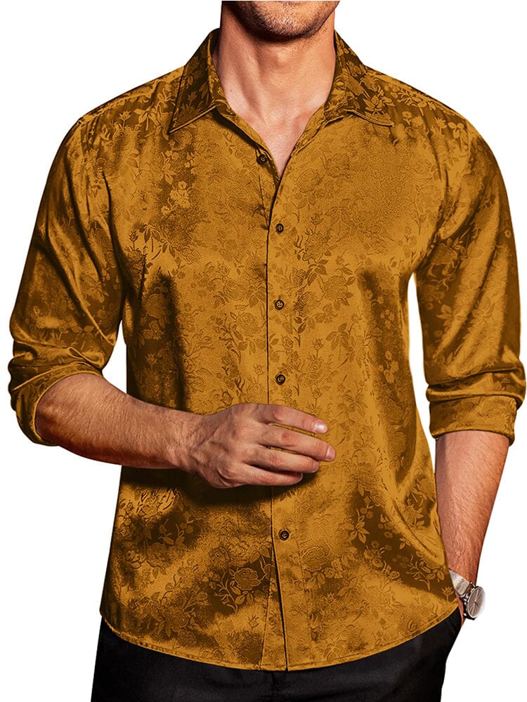 Rose Printed Dress Shirts (US Only) Shirts & Polos coofandy Gold S 