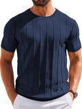 Casual Short Sleeve Ribbed Knit Pullover Tee (US Only)