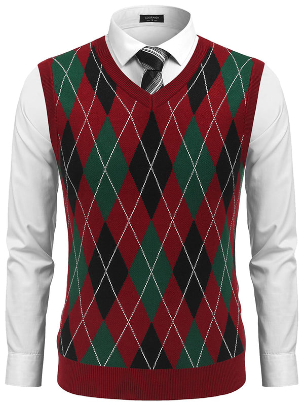 Casual Elastic Knit Pullover Argyle Vest (US Only)