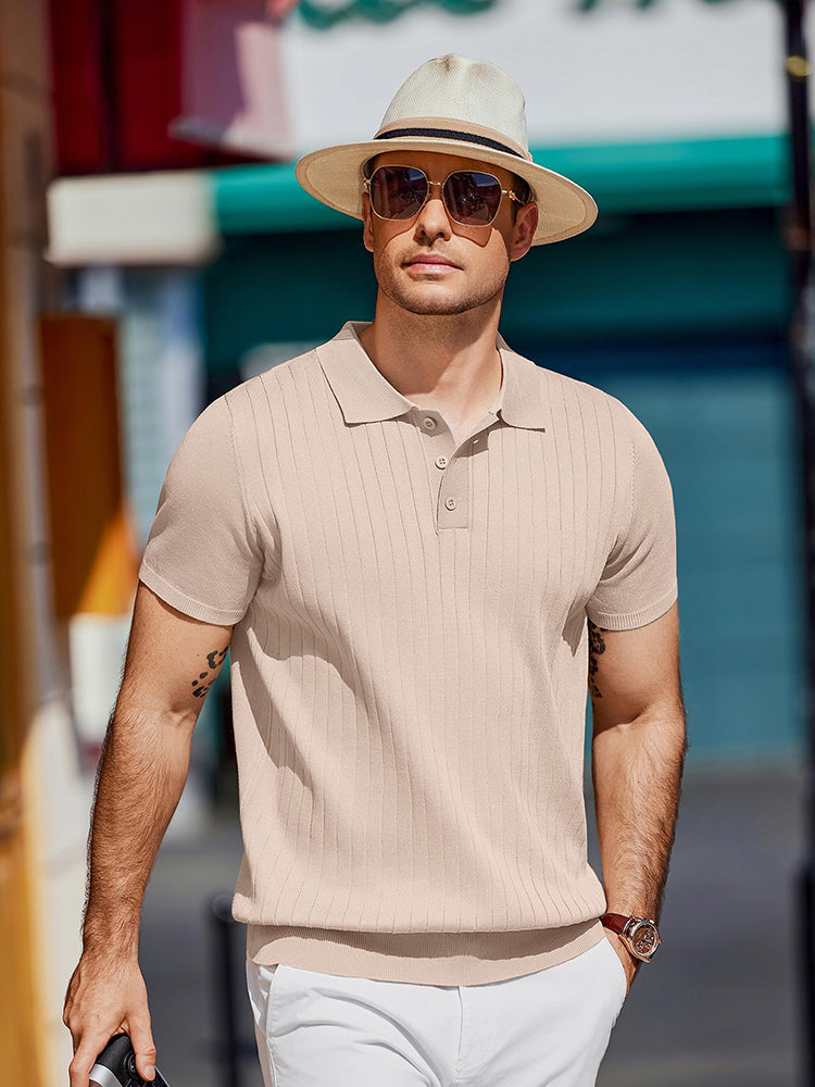 Casual Ribbed Knitted Polo Shirt (US Only)