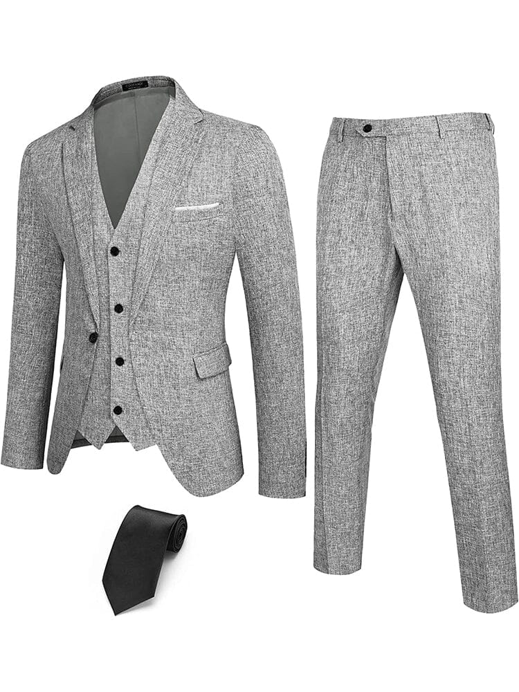 4-Piece One Button Blazer Suit Sets (US Only) Suit Set COOFANDY Store Light Grey S 
