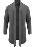 Knit Ruffle Drape Long Cardigan (US Only) Cardigans COOFANDY Store Grey M 