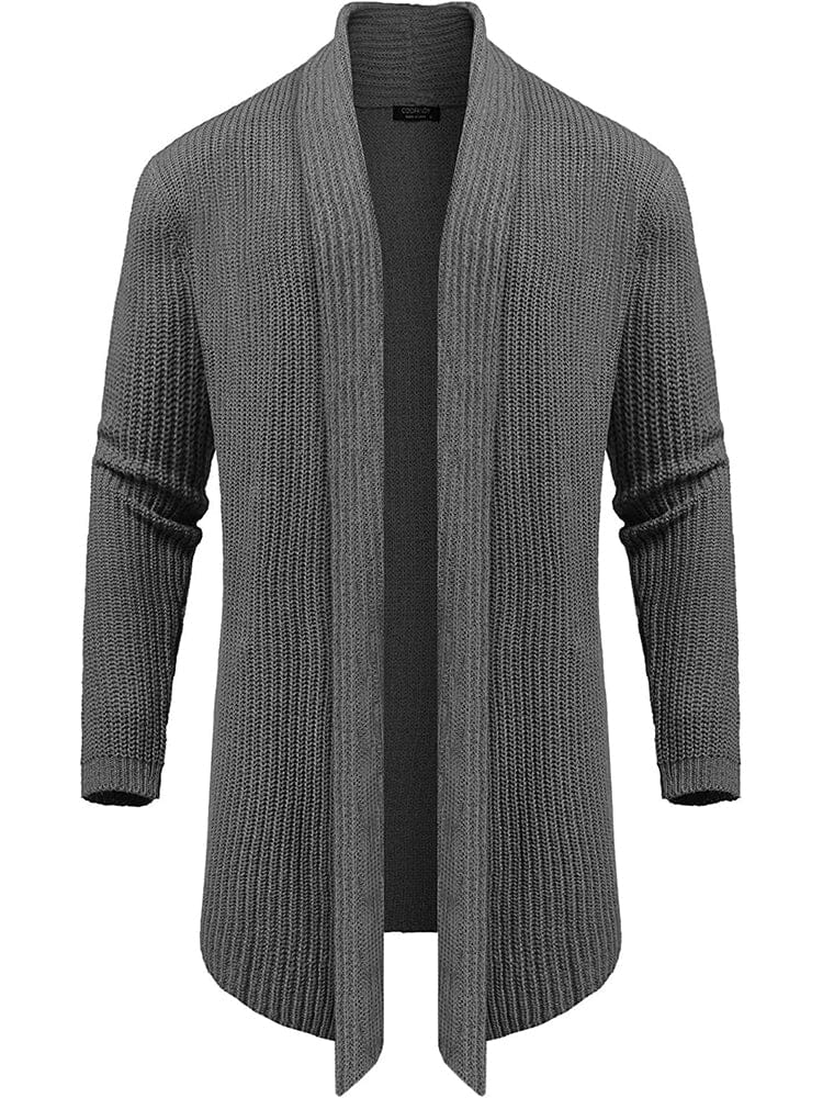 Knit Ruffle Drape Long Cardigan (US Only) Cardigans COOFANDY Store Grey M 