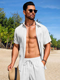 Casual Textured Shirt Shorts Vacation Set (US Only)