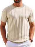 Casual Short Sleeve Ribbed Knit Pullover Tee (US Only)