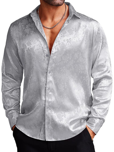 Rose Printed Dress Shirts (US Only) Shirts & Polos coofandy Silver Gray S 