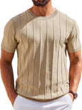 Casual Short Sleeve Ribbed Knit Pullover Tee (US Only)