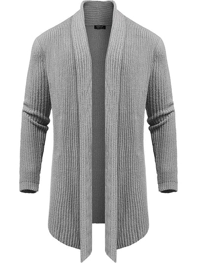 Knit Ruffle Drape Long Cardigan (US Only) Cardigans COOFANDY Store Light Grey S 