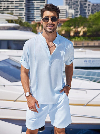 COOFANDY Beach Shirts for Men Long Sleeve 2 Piece Linen Suit Pants Sets  Summer Vacation Outfits at  Men's Clothing store